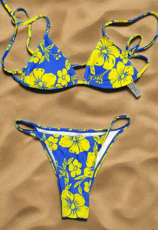 2-Piece Blue and Yellow Floral Print Bikini