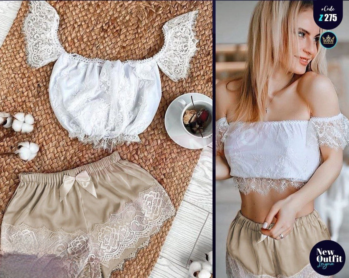 Two-Piece Satin and Lace Lingerie Set