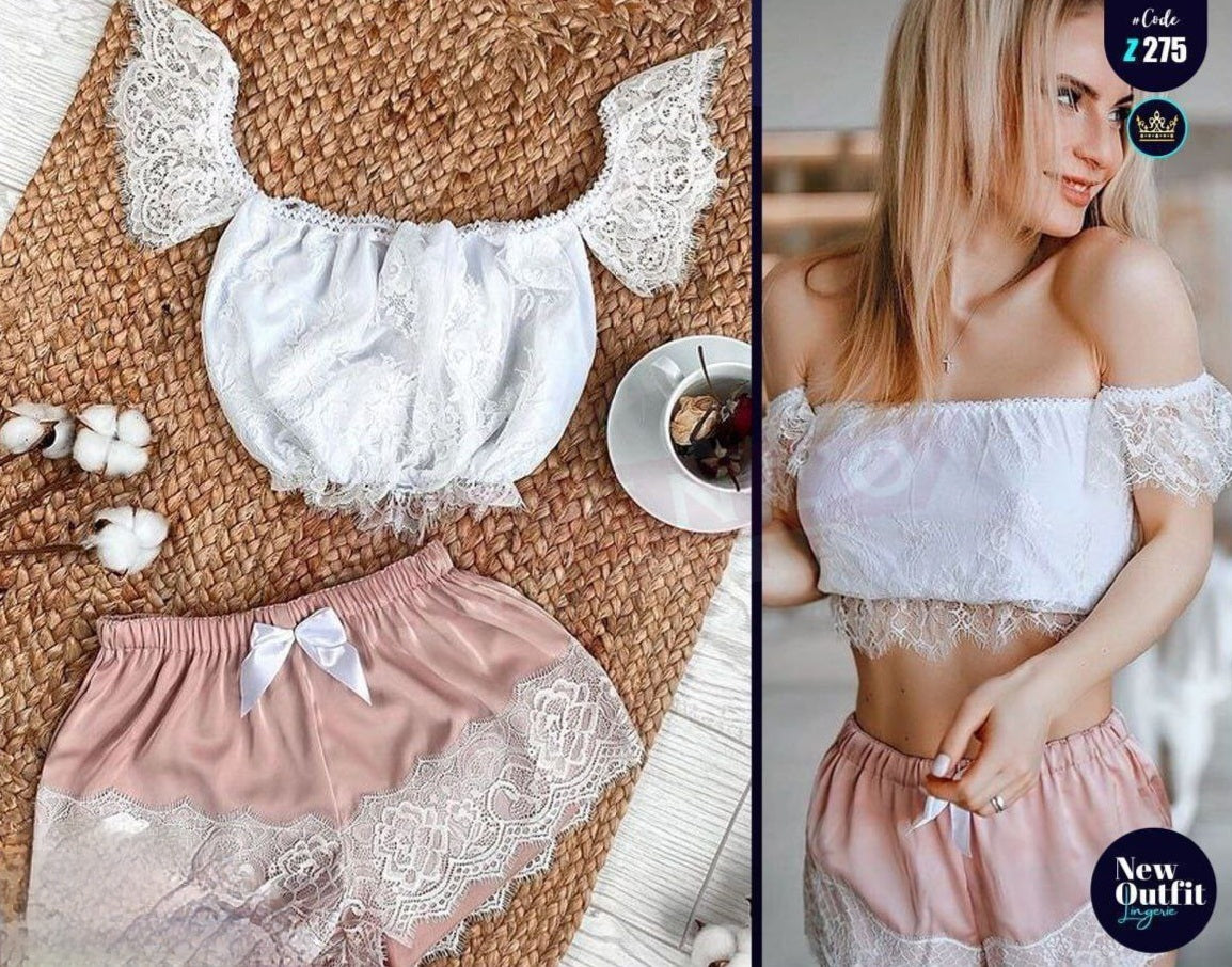 Two-Piece Satin and Lace Lingerie Set