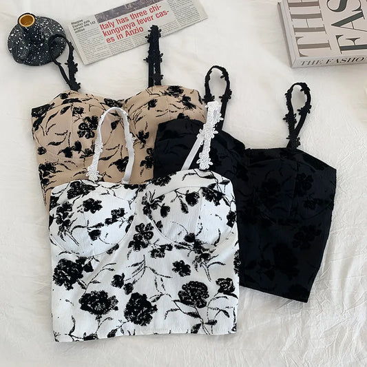 Floral Print Crop Top with Frill Straps
