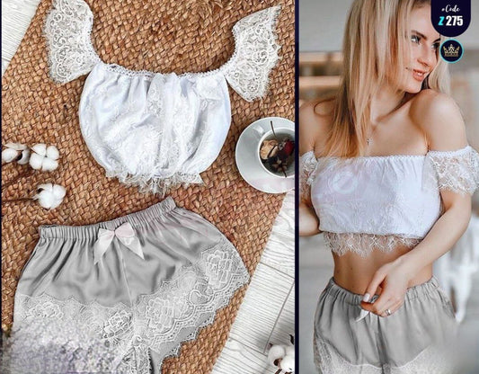 Two-Piece Satin and Lace Lingerie Set