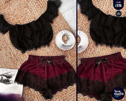 Two-Piece Satin and Lace Lingerie Set