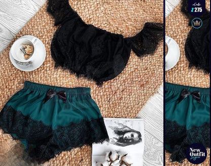 Two-Piece Satin and Lace Lingerie Set