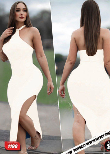 Tie-Front Midi Dress with Side Slit