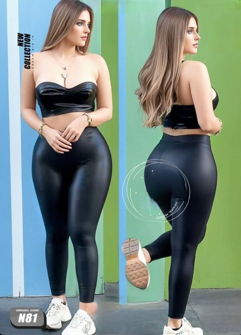 Faux Leather Crop Top and Leggings Set