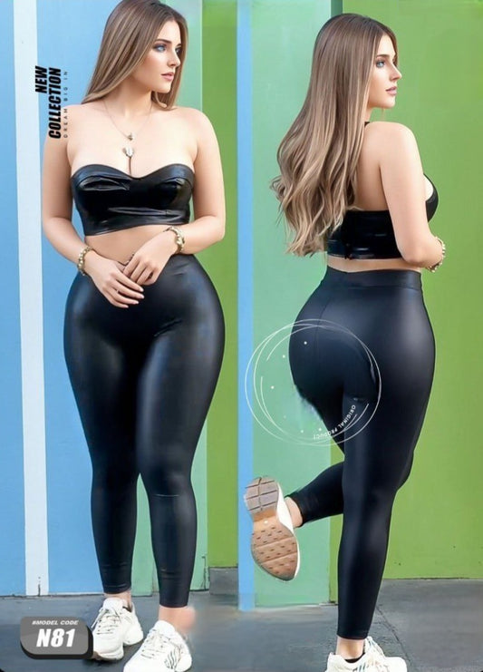 Faux Leather Crop Top and Leggings Set