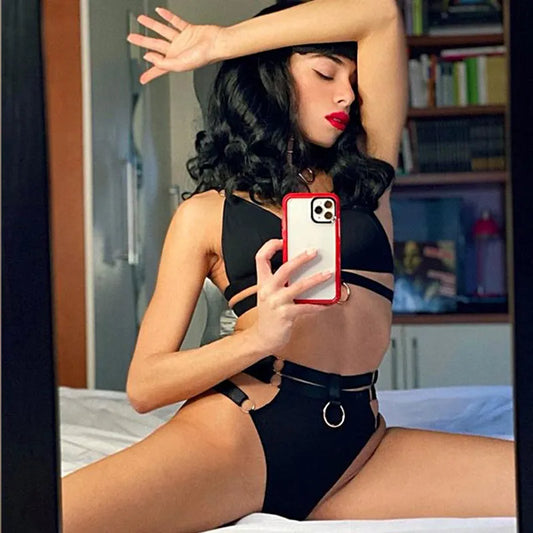 Bold Strappy Lingerie Set with Ring Details