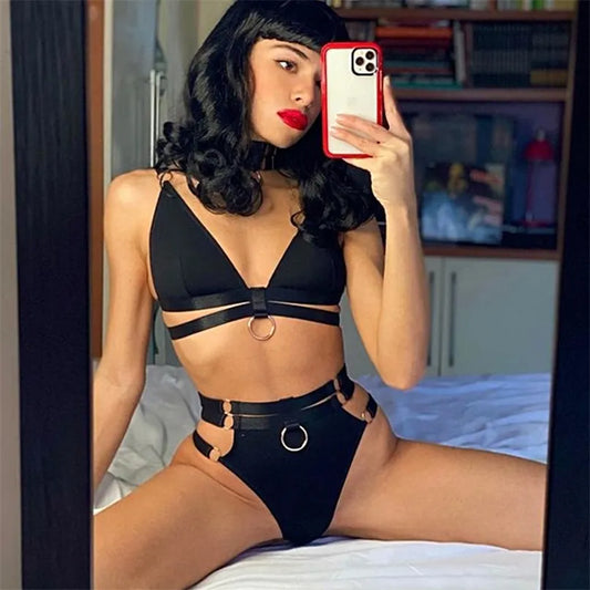 Bold Strappy Lingerie Set with Ring Details